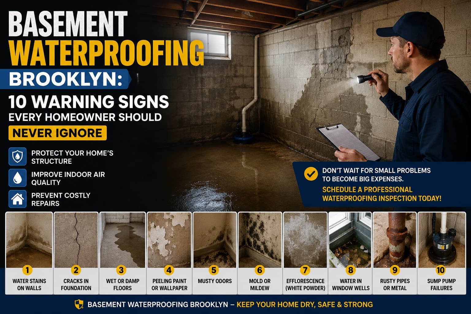 Cover image for blog post: Basement Waterproofing Brooklyn: 10 Warning Signs Every Homeowner Should Never Ignore